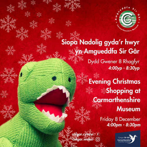 Siopa Nadolig gyda'r hwyr yn yr Amgueddfa Sir Gâr